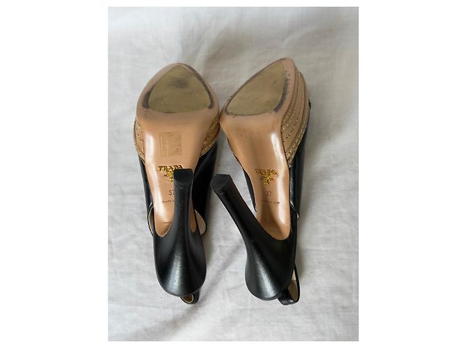 Prada Black Leather S/S 2009 Runway Heels Pointed Toe Platform Slingback - view 9