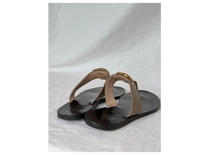 Sandali thong Gucci Double GG Marmont Beige Nero D'oro - vista 7