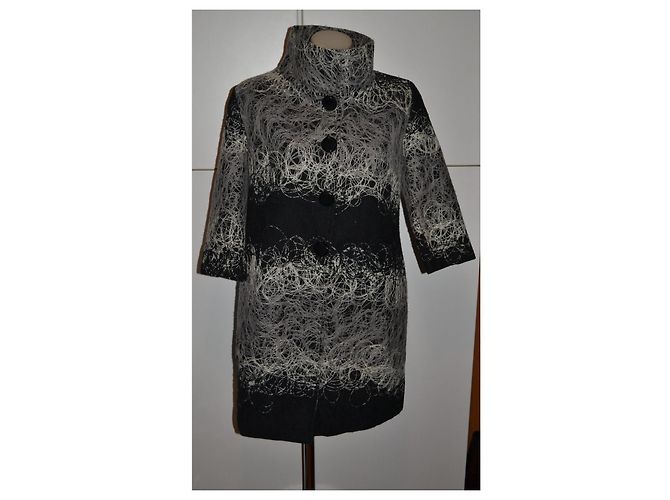 Abrigo de lana Anna Sui estampado abstracto Negro Blanco Gris - vista 2
