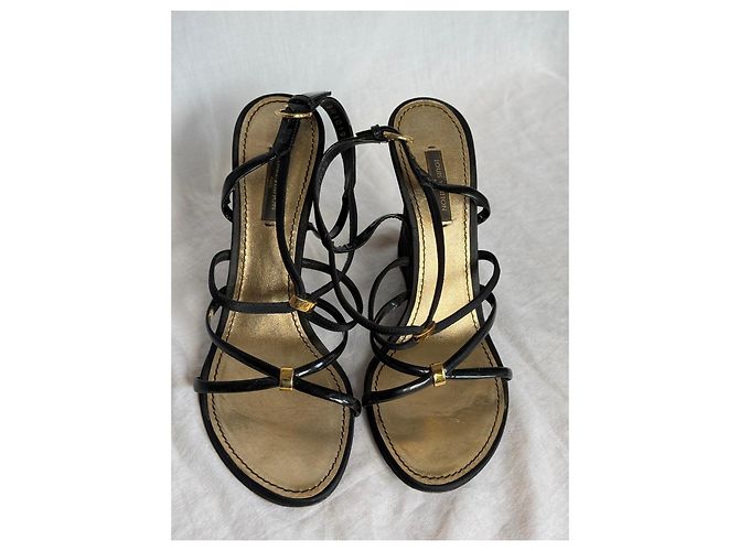 Sandali con zeppa Louis Vuitton in pelle verniciata nera Nero - vista 5
