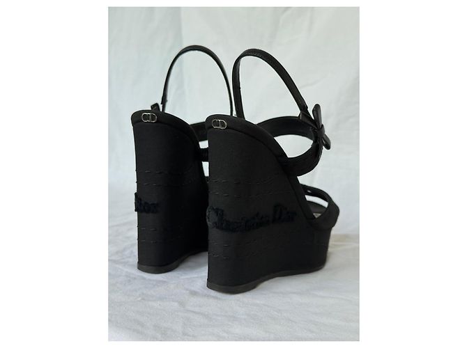 Sandali compensati in tessuto nero Christian Dior - vista 11