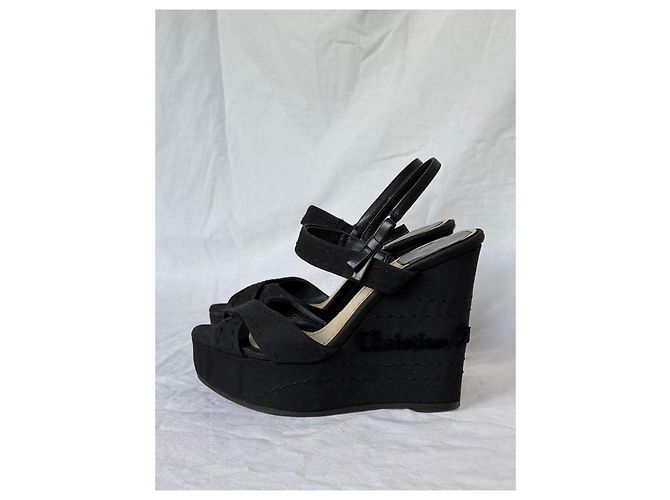Sandali compensati in tessuto nero Christian Dior - vista 3
