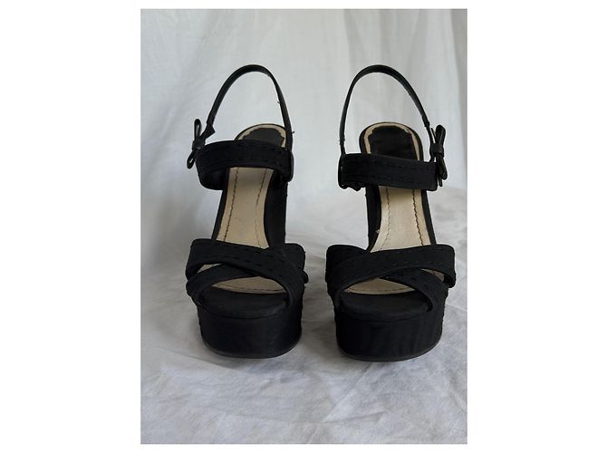Sandali compensati in tessuto nero Christian Dior - vista 5