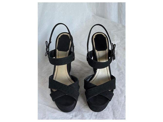 Sandali compensati in tessuto nero Christian Dior - vista 6