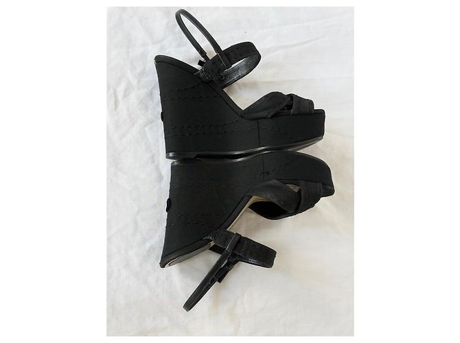Sandali compensati in tessuto nero Christian Dior - vista 9