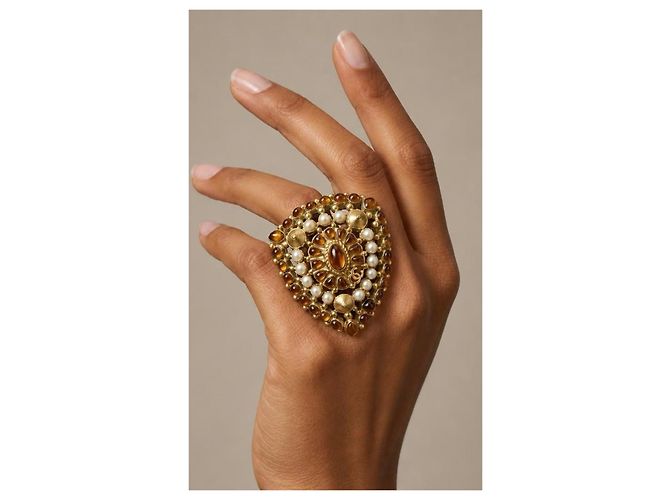 Anello Chanel Gripoix Saint Tropez Marrone Bianco D'oro - vista 3