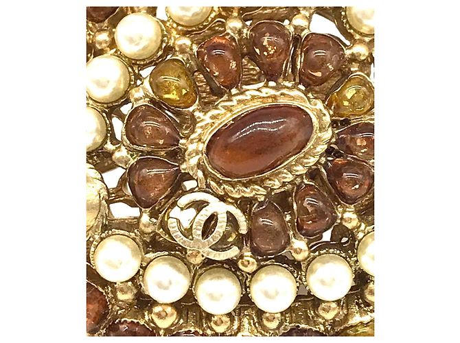 Anello Chanel Gripoix Saint Tropez Marrone Bianco D'oro - vista 4