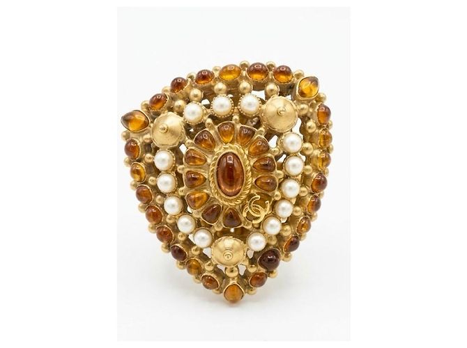 Anello Chanel Gripoix Saint Tropez Marrone Bianco D'oro - vista 5