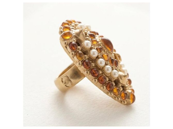 Anello Chanel Gripoix Saint Tropez Marrone Bianco D'oro - vista 6