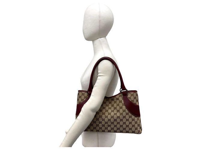 Gucci Tote Bag aus Leder und Canvas mit GG-Logo-Muster Braun - Ansicht 2
