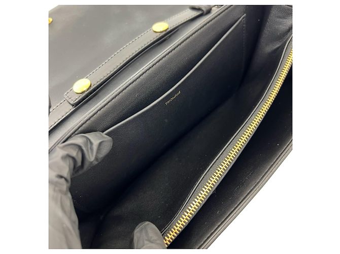 Céline Borsa a spalla Celine in pelle di vitello con logo Triomphe Nero - vista 10