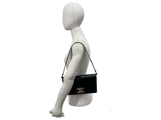 Céline Borsa a spalla Celine in pelle di vitello con logo Triomphe Nero - vista 2
