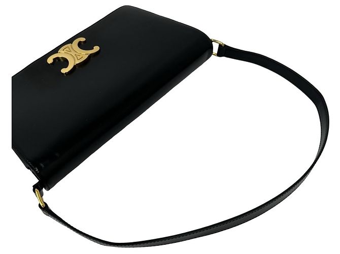 Céline Borsa a spalla Celine in pelle di vitello con logo Triomphe Nero - vista 4