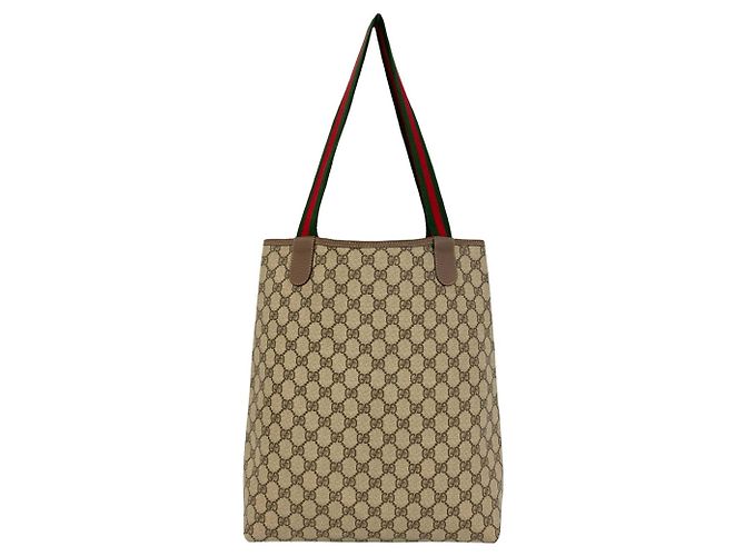 Borsa Tote Gucci Vintage Sherry Line GG Logo Marrone Rosso Verde - vista 3