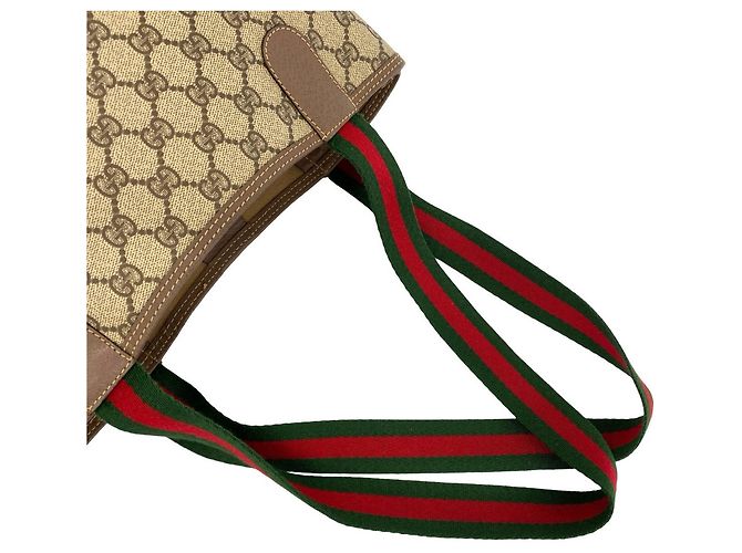 Borsa Tote Gucci Vintage Sherry Line GG Logo Marrone Rosso Verde - vista 4