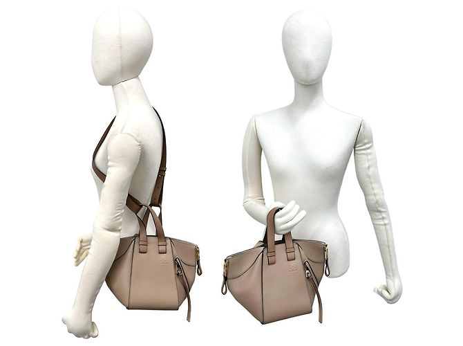 Loewe Hammock Compact Anagram Logo Leder 2-Wege Schultertasche Beige - Ansicht 2