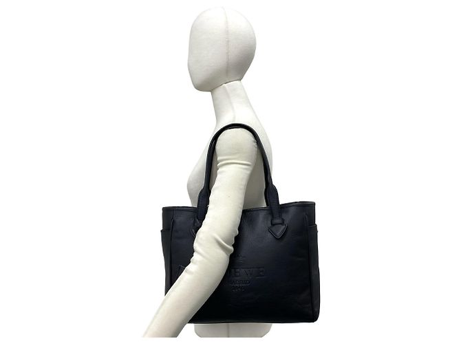 Loewe Vintage Heritage Leder-Tote-Bag mit eingraviertem Logo Schwarz - Ansicht 2