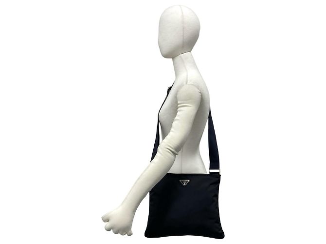 Sac à épaule en nylon Prada avec plaque logo triangle Noir - vue 2