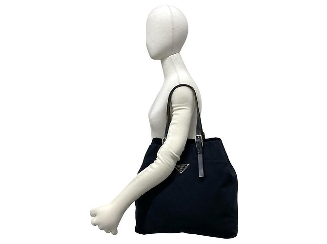 Tote Prada Triangle Logo Shopper aus Canvas und Leder Schwarz - Ansicht 2