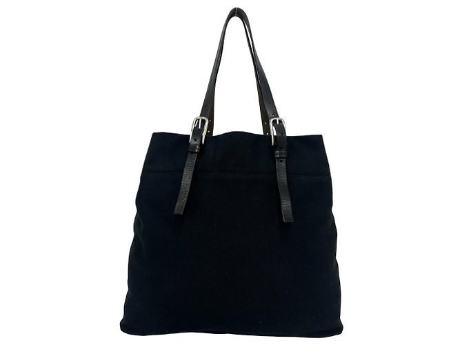 Tote Prada Triangle Logo Shopper aus Canvas und Leder Schwarz - Ansicht 3