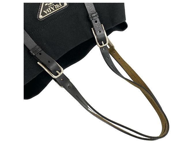 Tote Prada Triangle Logo Shopper aus Canvas und Leder Schwarz - Ansicht 4