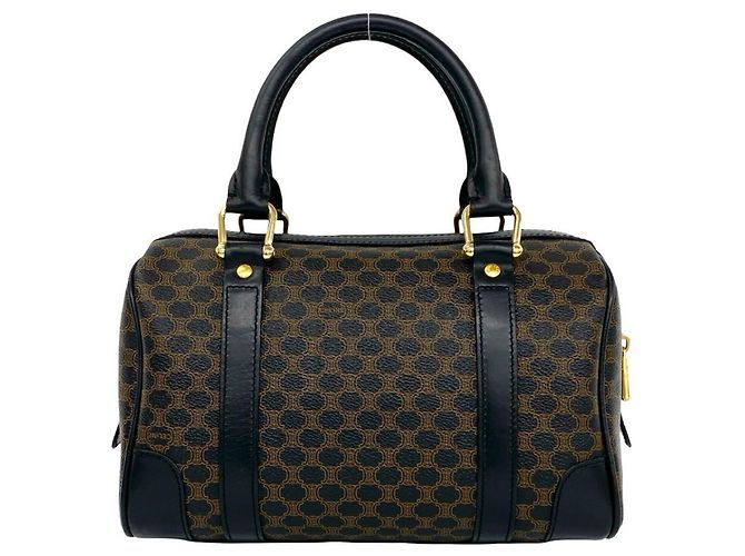 16 Céline Celine Vintage Macadam Mini Boston Bag aus Leder mit Blazon-Logo-Muster Braun Schwarz - Ansicht 3
