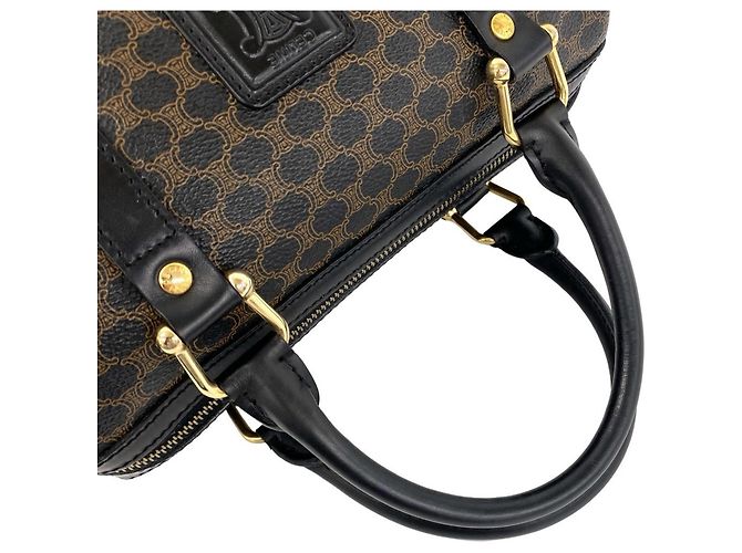 16 Céline Celine Vintage Macadam Mini Boston Bag aus Leder mit Blazon-Logo-Muster Braun Schwarz - Ansicht 4