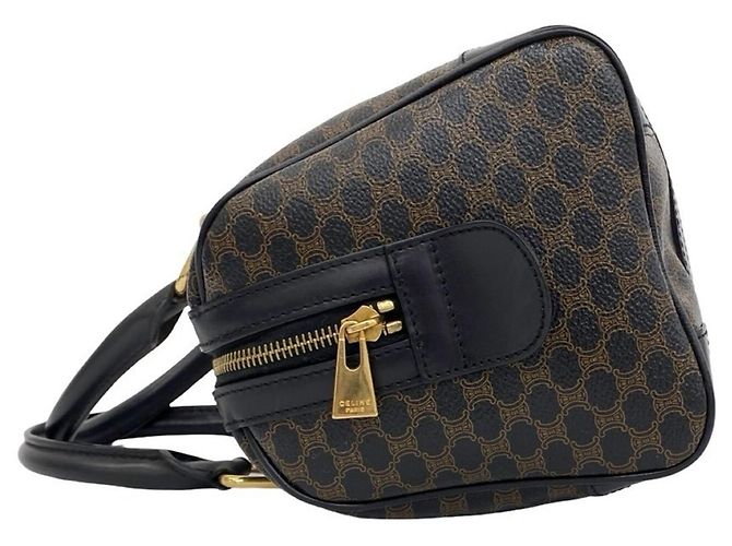 16 Céline Celine Vintage Macadam Mini Boston Bag aus Leder mit Blazon-Logo-Muster Braun Schwarz - Ansicht 5