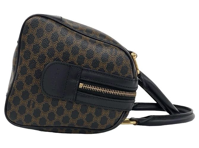 16 Céline Celine Vintage Macadam Mini Boston Bag aus Leder mit Blazon-Logo-Muster Braun Schwarz - Ansicht 6