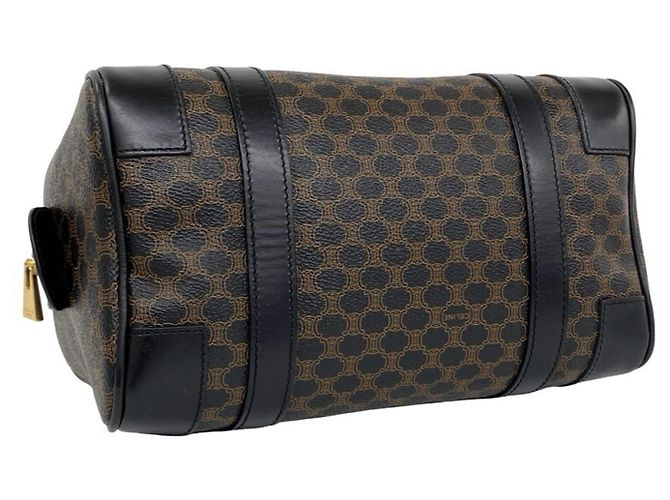 16 Céline Celine Vintage Macadam Mini Boston Bag aus Leder mit Blazon-Logo-Muster Braun Schwarz - Ansicht 7
