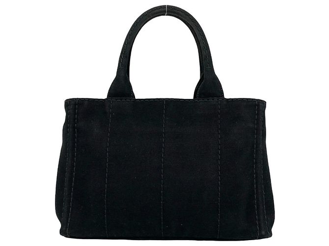 Prada Canapa Triangle Logo Hardware Canvas Tote Black - view 3