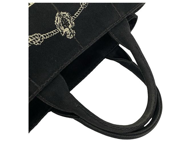 Prada Canapa Triangle Logo Hardware Canvas Tote Black - view 4