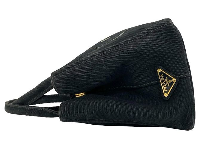 Prada Canapa Triangle Logo Hardware Canvas Tote Black - view 5