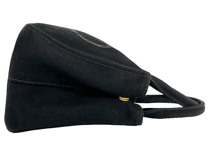 Prada Canapa Triangle Logo Hardware Canvas Tote Black - view 6