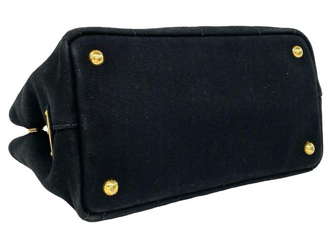 Prada Canapa Triangle Logo Hardware Canvas Tote Black - view 7