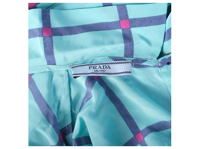 Prada Ärmelloses Hemd aus Seide mit türkfarbenem Karomuster – '00s Mehrfarben - Ansicht 7