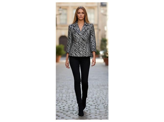 Chanel 12P Silver Metallic Graffiti Double Breasted Jacket Black FR 36 Silvery - view 3