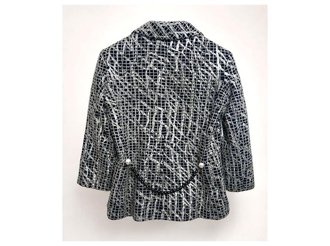 Chanel 12P Silver Metallic Graffiti Double Breasted Jacket Black FR 36 Silvery - view 4
