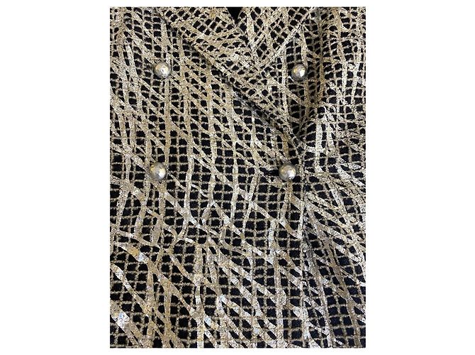 Chanel 12P Silver Metallic Graffiti Double Breasted Jacket Black FR 36 Silvery - view 6