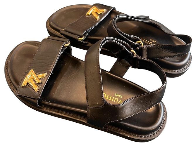 Infrasandali Louis Vuitton in pelle nera con logo LV - vista 4