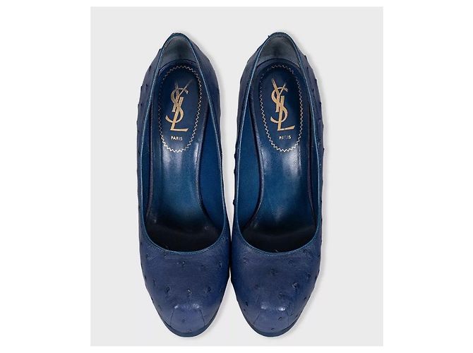 Autre Marque Saint Laurent Décolleté platform con tacco a spillo in pelle blu 37.5 usati - vista 2