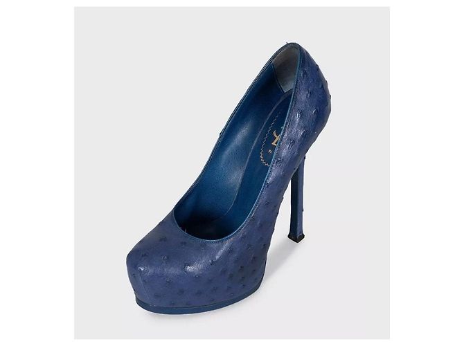 Autre Marque Saint Laurent Décolleté platform con tacco a spillo in pelle blu 37.5 usati - vista 3