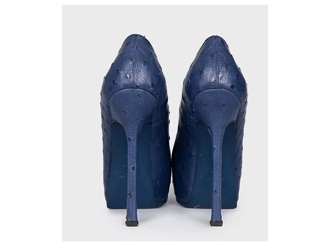 Autre Marque Saint Laurent Décolleté platform con tacco a spillo in pelle blu 37.5 usati - vista 4