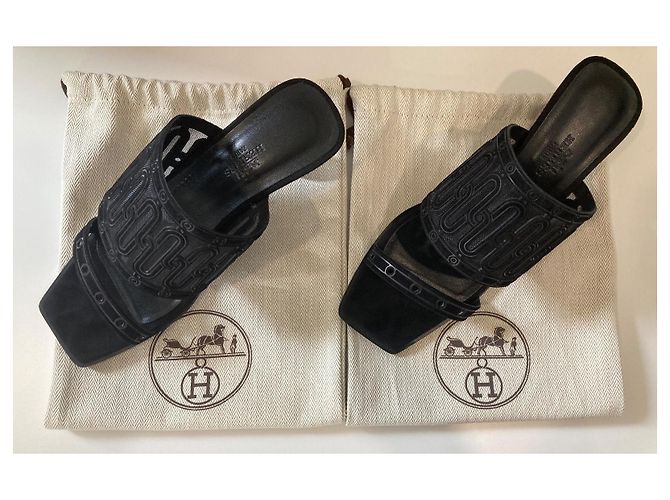 Eleganter Hermès Joia 55 Sandale Schwarz - Ansicht 16