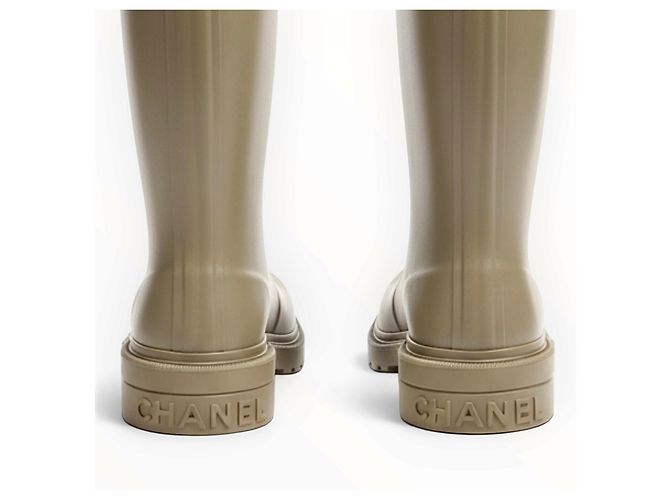 Chanel CC Rubber Rain Boots Beige - view 12