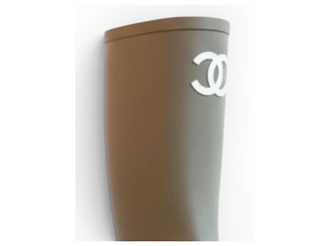 Chanel CC Rubber Rain Boots Beige - view 13