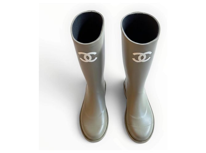 Chanel CC Rubber Rain Boots Beige - view 18