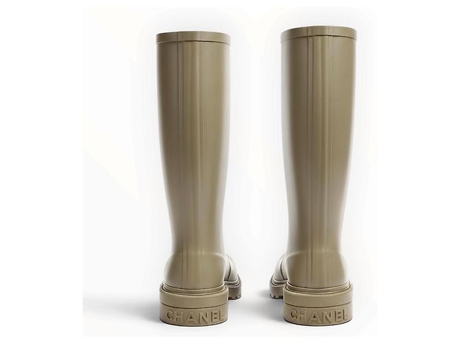 Chanel CC Rubber Rain Boots Beige - view 3