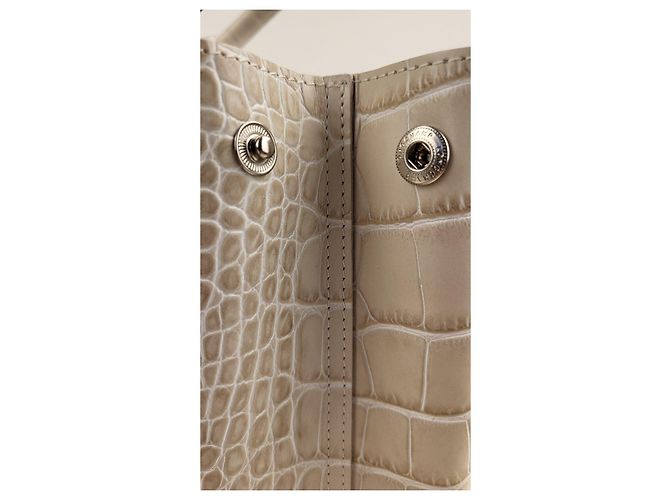 Longchamp Roseau Saco Cabas Couro Efeito Crocodilo Bege - vista 11