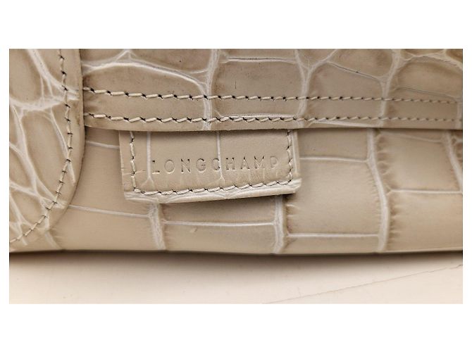 Longchamp Roseau Saco Cabas Couro Efeito Crocodilo Bege - vista 12